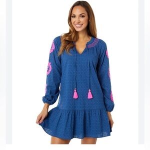 Lily Pulitzer Lucee Navy & Pink Boho Eyelet Dress Medium